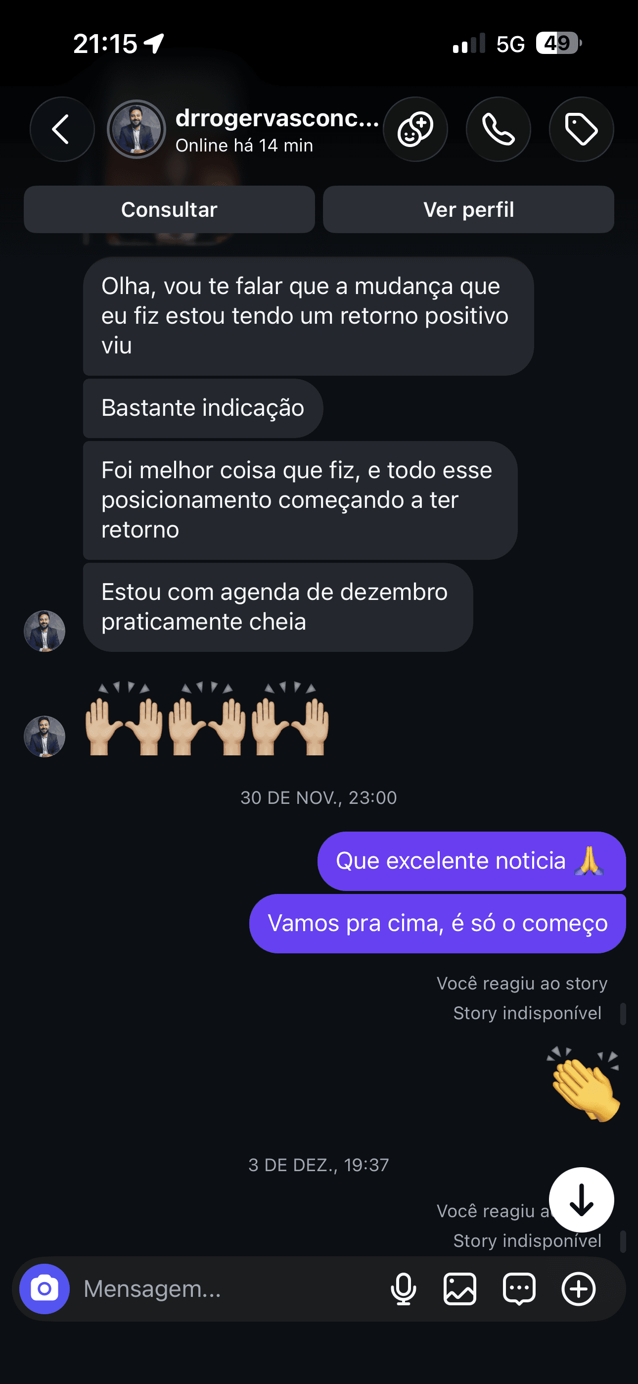 Captura de tela do depoimento enviado pelo Dr. Roger Vasconcelos